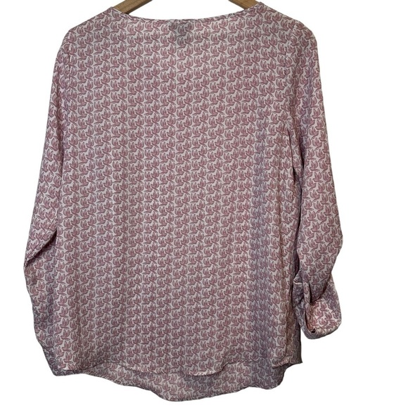 Ann Taylor Long-sleeve Mauve Pink Cream Bird Print Flowy Blouse Size Medium - Picture 2 of 9